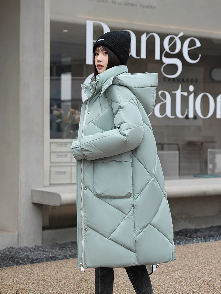 Vielleicht 2024 Snow Wear New Solid Winter Coat for Women Down Jacket Warm Casual Loose Hooded Winter Women Jacket Long Parkas