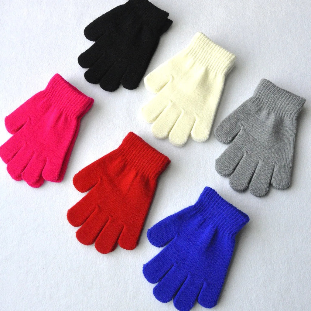 Winter 4-11 Year Old Children's Writing Cold-proof Warm Gloves Solid Color Knitted Wool Acrylic Full-finger Split-finger Gloves
