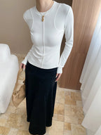 Women's casual stitching slim fit shoulder slimming base long sleeved T-shirt