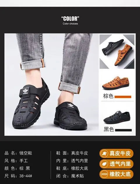 Men Sandals Leather 2024 Summer Breathable Casual Shoes for Man Slip on Clogs Outdoor Walking Shoes Non Slip Hand Made Sandalias