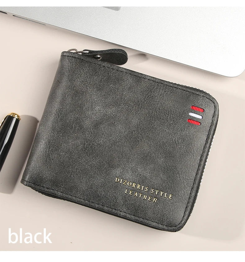 Men's wallet short version 2025 new solid color youth simple three fold wallet multifunctional student zipper coin purse