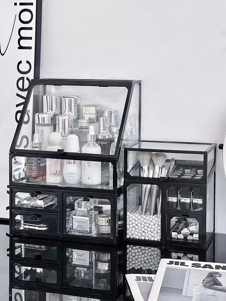 Transparent Cosmetic Storage Box Desktop High-End Dustproof Cover Carents eup Skincare Lipsti Organizer Box