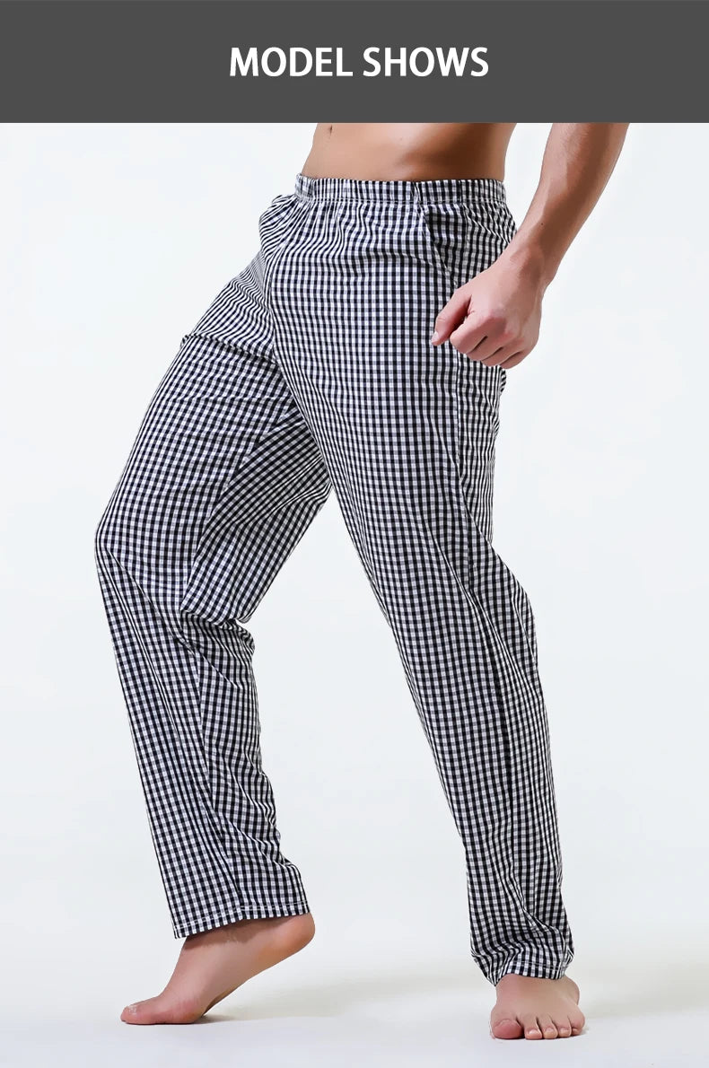 Pajama Pants Men's Pants Pure Cotton Home Pants Thin Summer Loose Plaid Cotton Home Pants Spring & Fall Air-Conditioned Pants