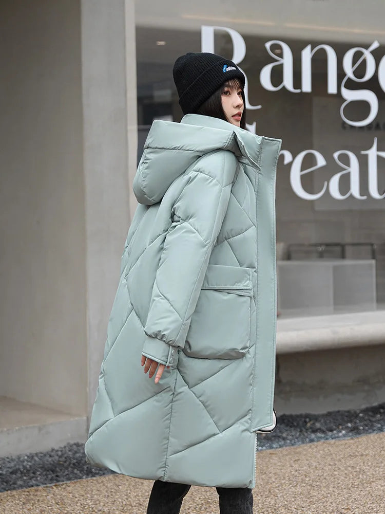 Vielleicht 2024 Snow Wear New Solid Winter Coat for Women Down Jacket Warm Casual Loose Hooded Winter Women Jacket Long Parkas