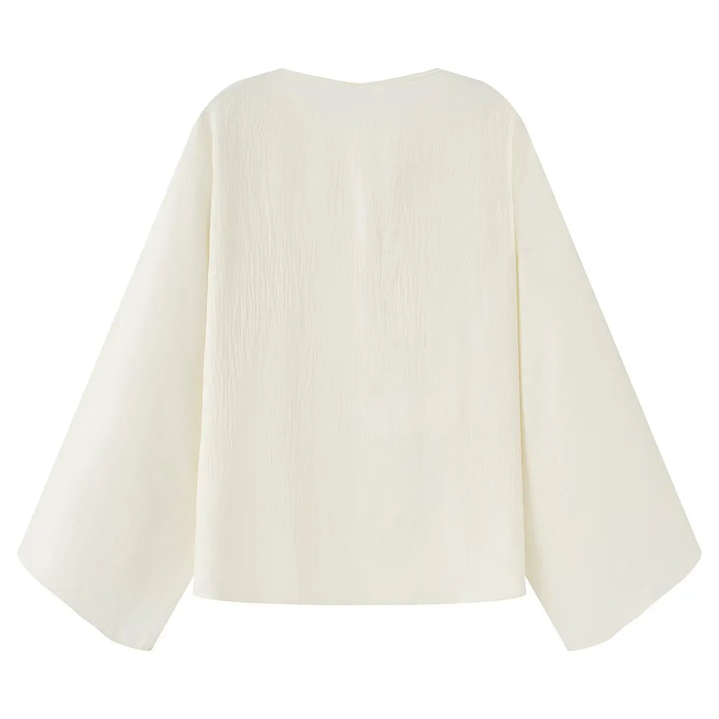 Women's Embroidery Crochet Hollow Shirts High Waist Skirt Suit Suit Mesh O-neck Full Sleeve Blouse Solid Color Skirt Set