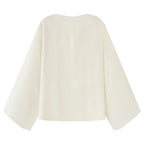 Women's Embroidery Crochet Hollow Shirts High Waist Skirt Suit Suit Mesh O-neck Full Sleeve Blouse Solid Color Skirt Set