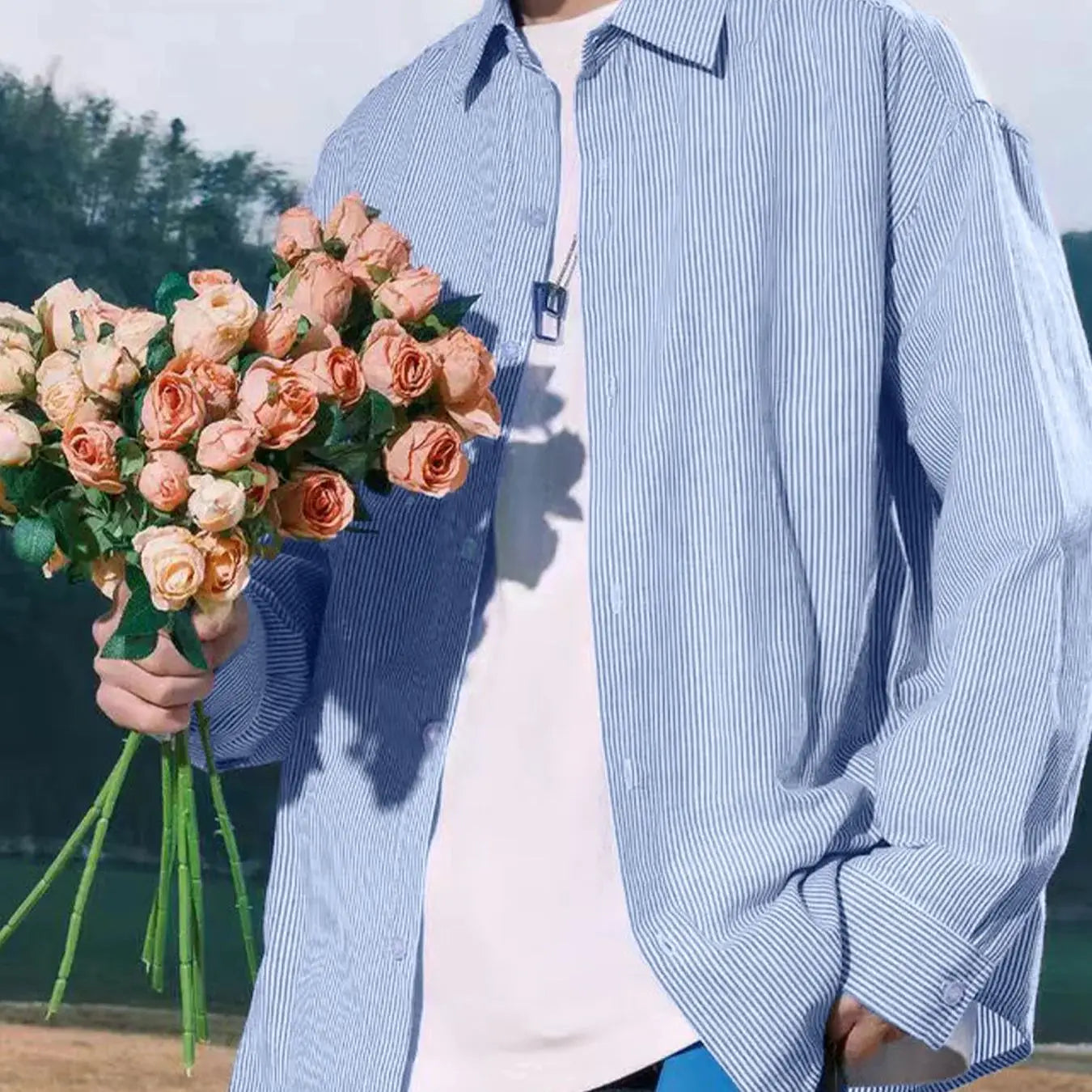 Men's American-style upscale striped shirt, new long-sleeve casual shirt for spring and autumn, stylish and laid-back.