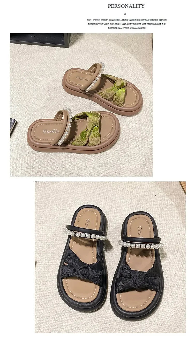 Designer Shoes Woman 2025 Slippers Casual Pantofle Low Platform Female Beach Luxury Summer New Sabot Slides Fabric Scandals Rome