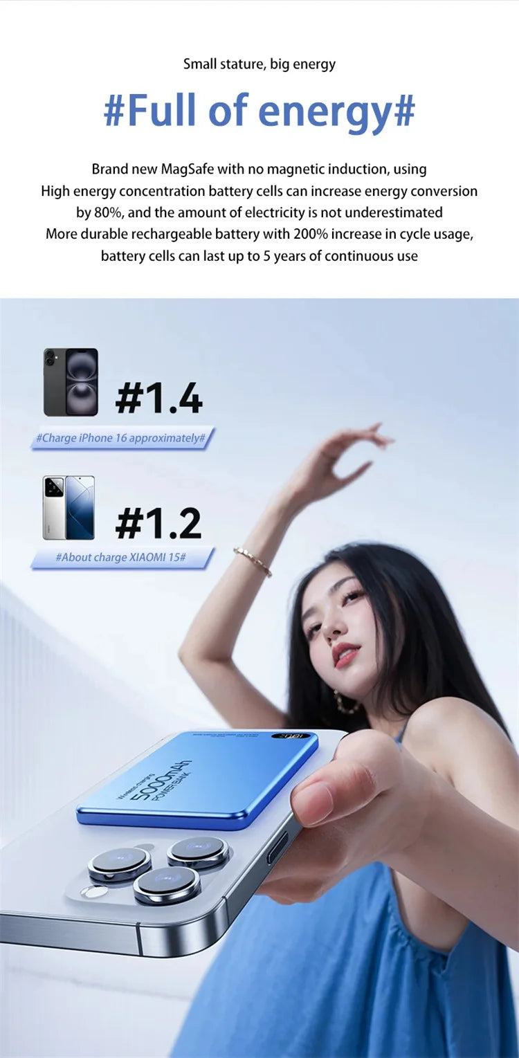 Magnetic Wireless Power Bank Qi2 Alloy Backup Battery PD20W Fast Charging For MagSafe External Battery Portable Charger