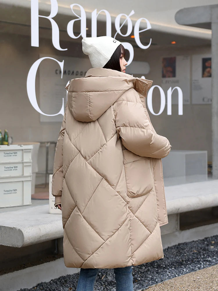 Vielleicht 2024 Snow Wear New Solid Winter Coat for Women Down Jacket Warm Casual Loose Hooded Winter Women Jacket Long Parkas