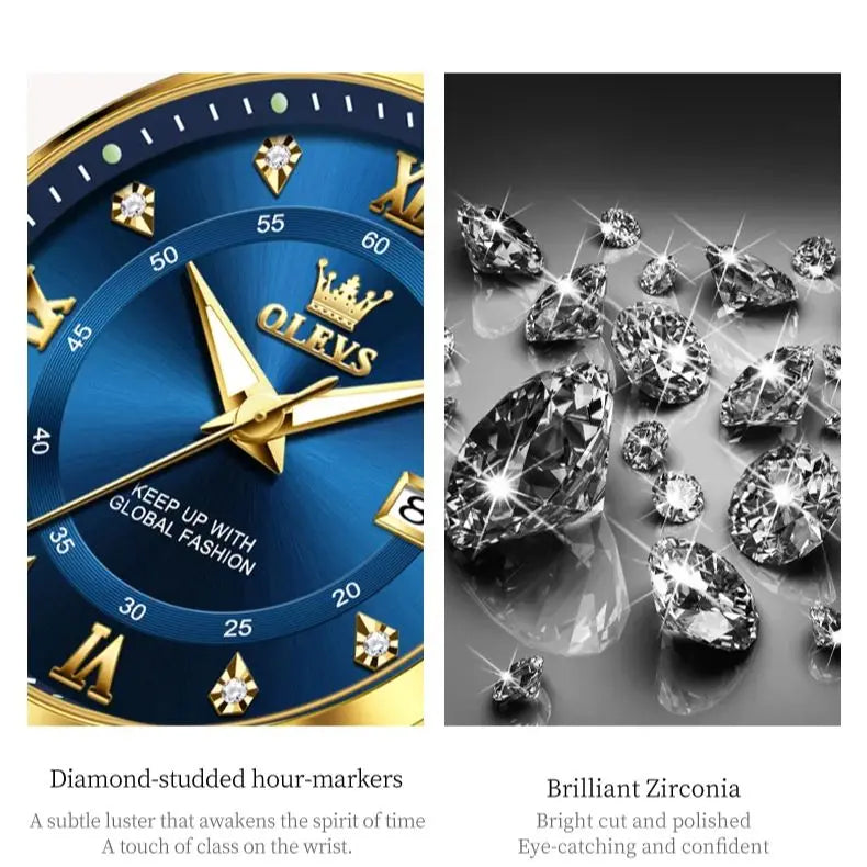 OLEVS 2906 Couple Watch Luxury Stainless Steel Waterproof Clock Fashion Roman Scale Diamond Calendar Dial Men Women Quartz Watch