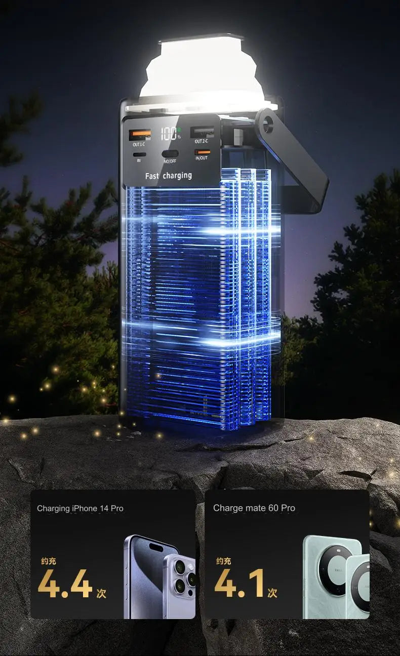 Portable outdoor emergency Power banks smartphone Backup Power 50000mah with built-in cable Powerbank 50000mah camping light