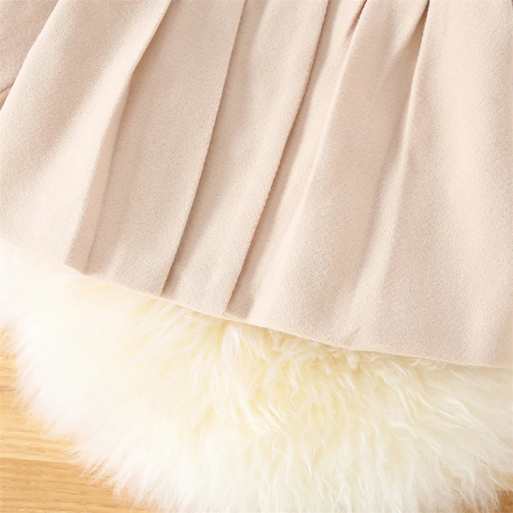 Winter New Girl'S Coat Long Warm Solid Color Fold Lapel Simple Fashion Girl Shawl Long Sleeve Loose Woolen Long Coat