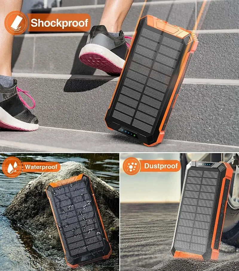 Waterproof Outdoor Solar Battery Power Bank Big Capacity 20000Mah 30000mah Emergency Wireless Power Banks with 4 Lines Universal