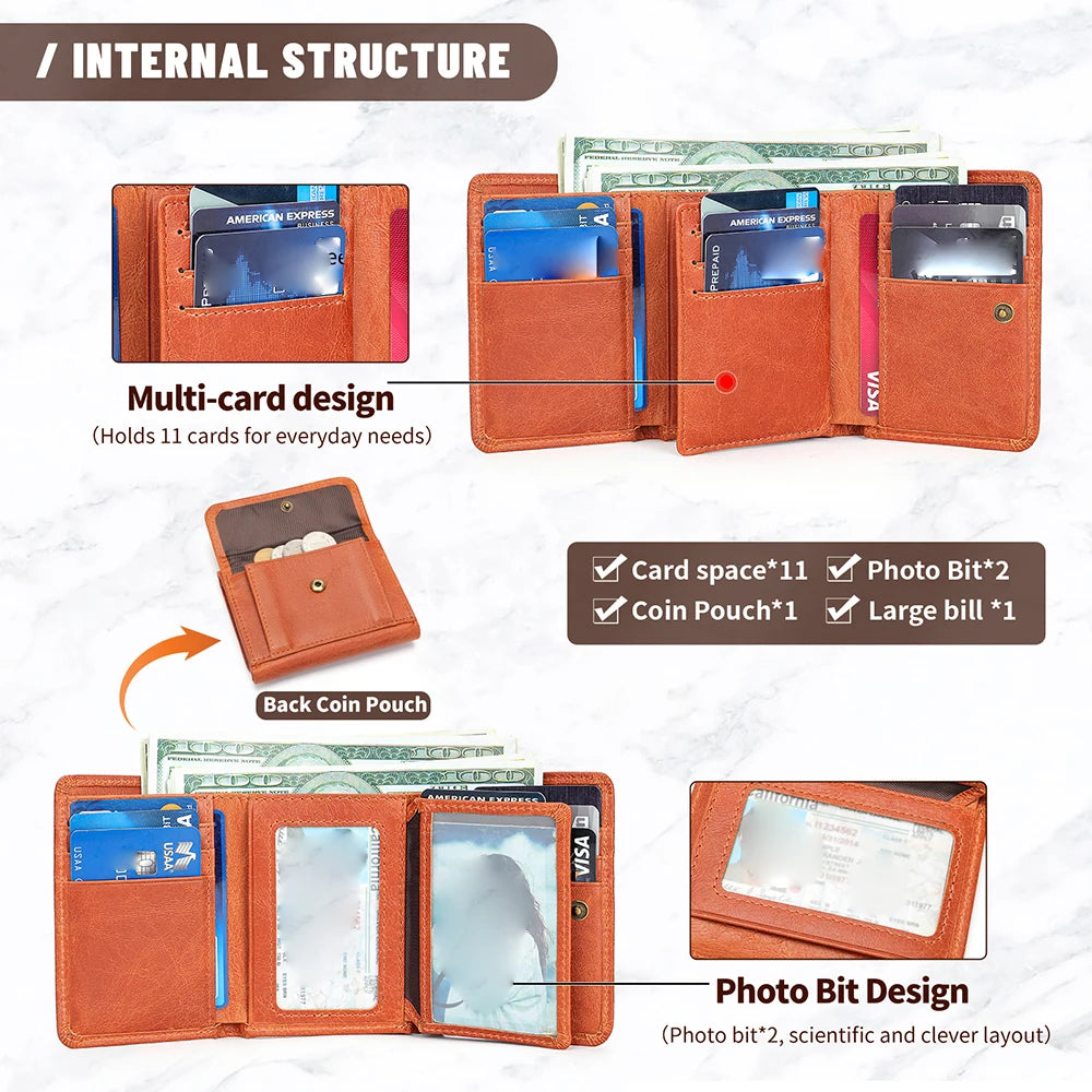 WESTAL Men's Leather Wallets for Card Holders Short Coin Purse Men Wallet Clutches for Photo Money Bags