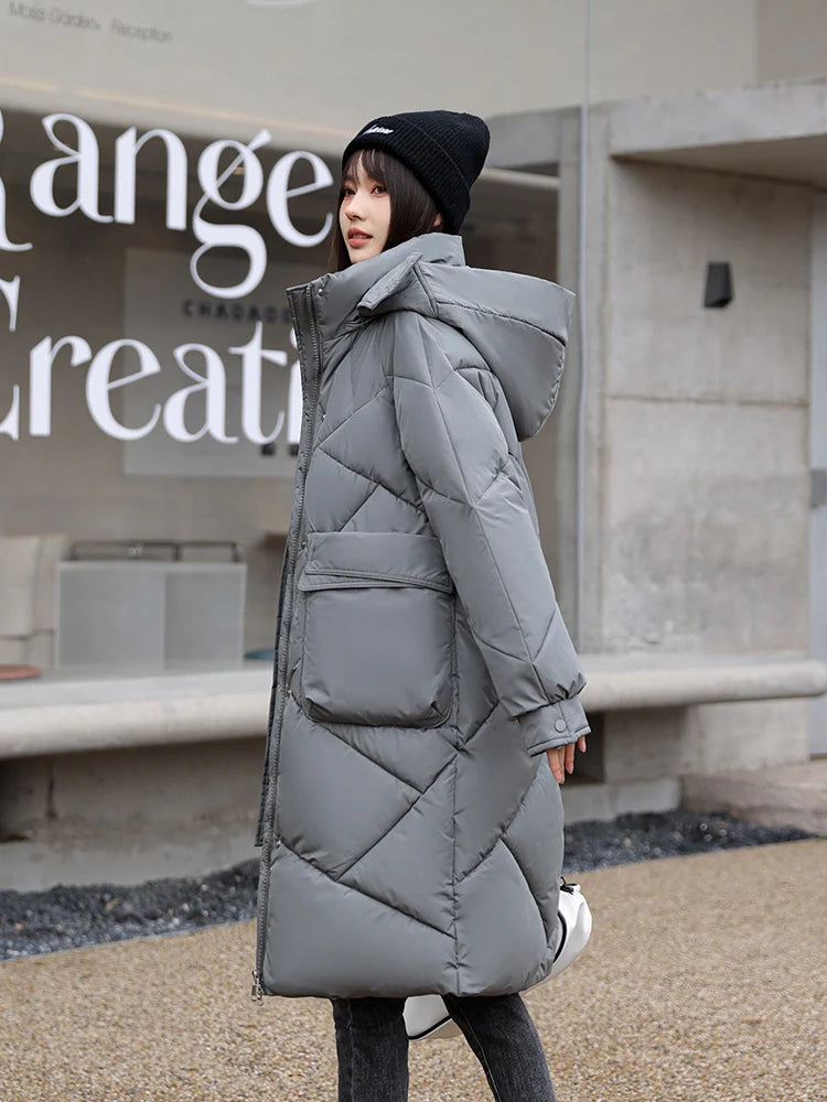 Vielleicht 2024 Snow Wear New Solid Winter Coat for Women Down Jacket Warm Casual Loose Hooded Winter Women Jacket Long Parkas