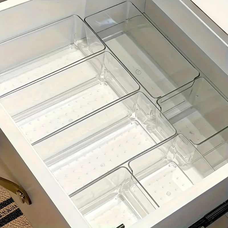 7 pieces transparent plastic cosmetics storage box set - stackable drawer dividers