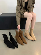 Women Flats Pointed Toe Boots Sexy Suede Ankle Boots Designer 2025 New Winter Shoes Chelsea Elegant Party Woman Fashion Botas