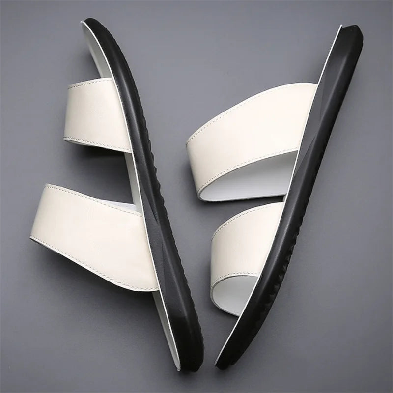 Slippers for Men Luxury Brand Leather Casual Slippers 2025 Summer New Beach Slippers for Men Non Slip Flat Sandals Large Size48