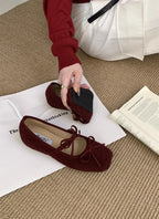 Flats Women's Loafers Shoes Shallow Suede Bow Fashion Shoes Square Toe Casual Dress Autumn 2025 Designer Cozy Zapatos De Mujer