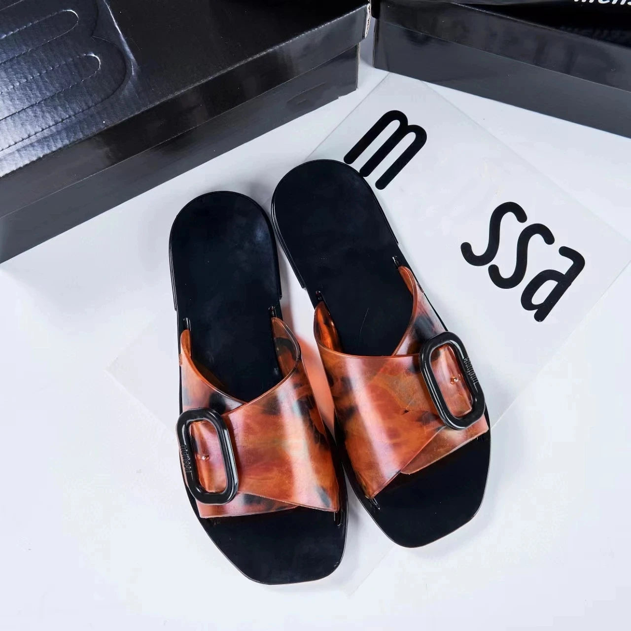 Women Sandals 2025 Spring Melissa Woman Slingback Shoes Fashion Ladies High Heels Elegant Med Heel Pointed Toe Slip on Sandal