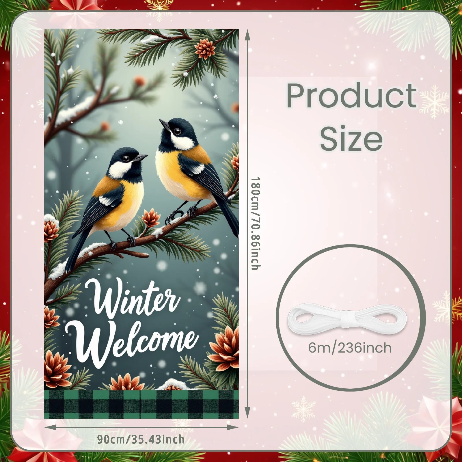 Winter Scene Welcome Banner Snow Forest Bird Art for Home Decor  Decoration Winter Party Christmas Navidad New Year Decor 2026