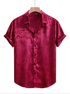 Men's Embroidered Shirt  Short Sleeve Shirt Casual Summer Beach Button Down Shirts