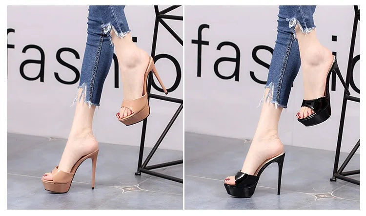 Women 12CM High Heels Outdoor Shallow Mouth Sandals 2025 New Summer Thick Platform Slippers Simple Style Slide Shoes For Woman