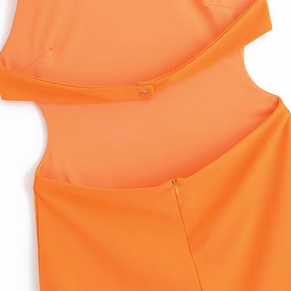 Women's Stitch Fit Short Dress Round Neck Hanging Neck Sleeveless Open Back Button Zipper Opening Spring/Summer New Fash