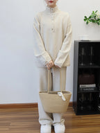 Pant Set Women Two Piece Sets Stand Collar Full Sleeve Knit Tops Wide Leg Long Pants Lace Up Elastic Waist Y2k Streetwear