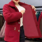 Winter Fleece Coat Single-breasted With Side Pockets Turn-down Collar Coat Coldproof Solid Color Long Sleeves Outwear Jacket