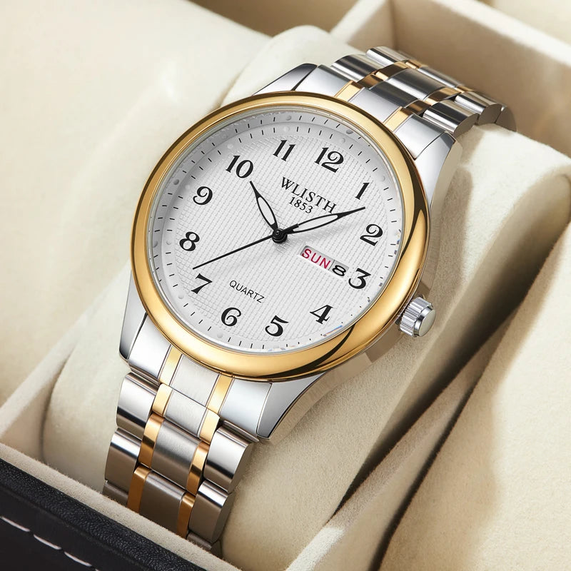 Couple Watch Luxury Quartz Wristwatches For Women Man Bussiness Stainless Steel Watches Waterproof Week Date Wristwatch Clock