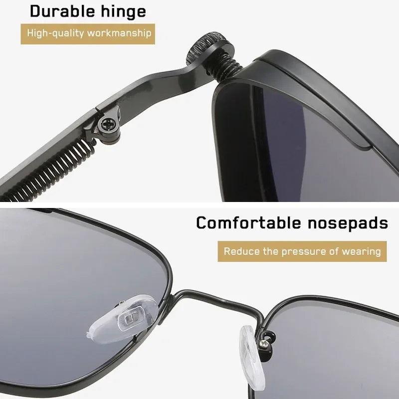 Men Driving Sunglasses Vintage Steampunk Square Sunglasses Metal Frame with Spring Hinges Women Eyepiece Trendy Driver Glasses