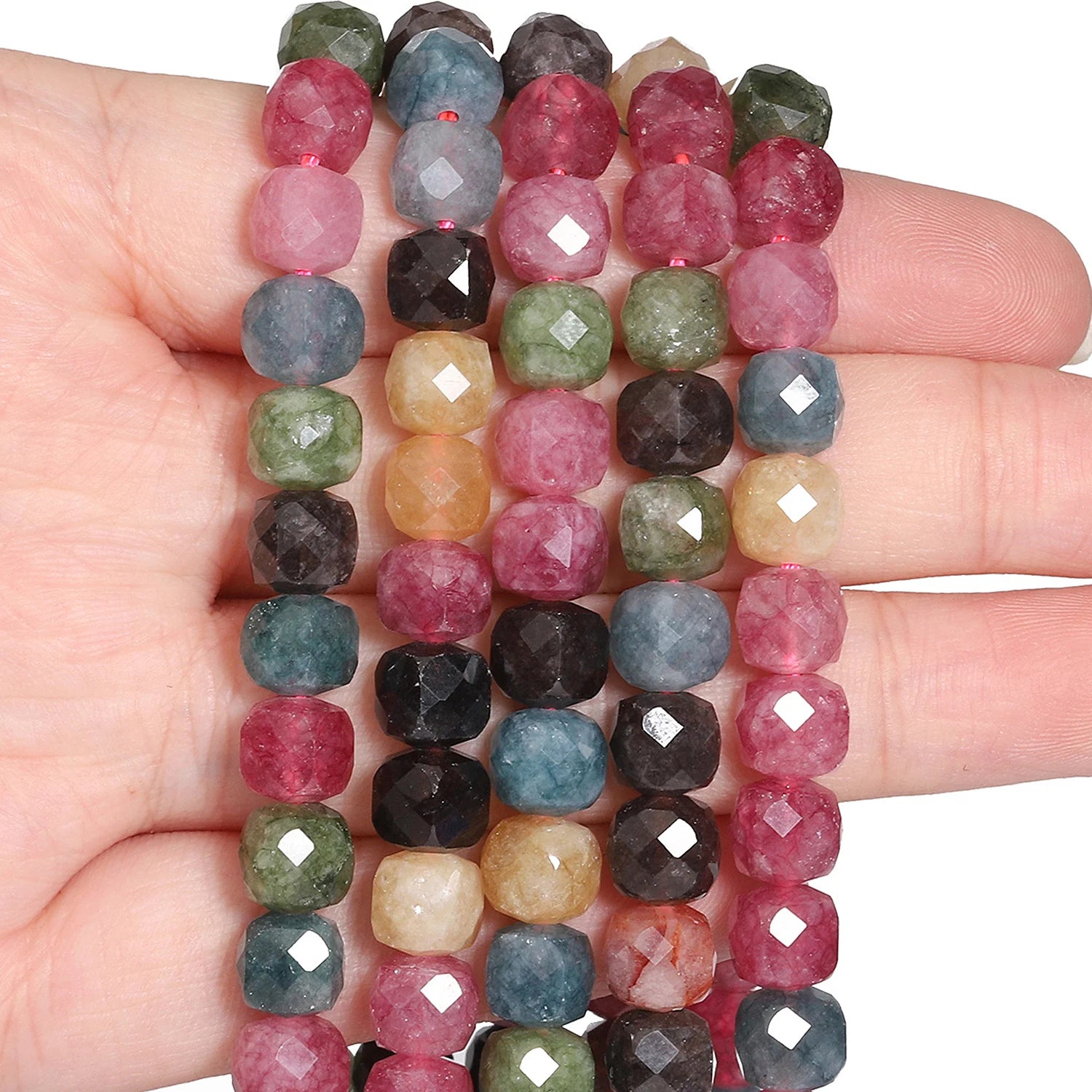 7-8mm Faceted Cube Beads Tourmaline Picture Jasper Agate Turquoise Amethyst Stone Beads for Jewelry Making Diy Accessories