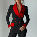 Fashion Contrast Notched Collar Women's Jacket Coat Elegant Double Breasted Office Blazer Autumn Long Sleeve Sexy Top Outerwears