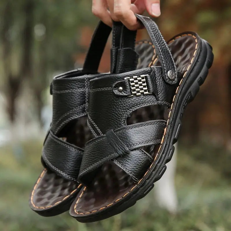 Men's Leather Summer Sandals 2025 Non-slip Thick-soled Comfort Soft Outdoor Beach Slippers