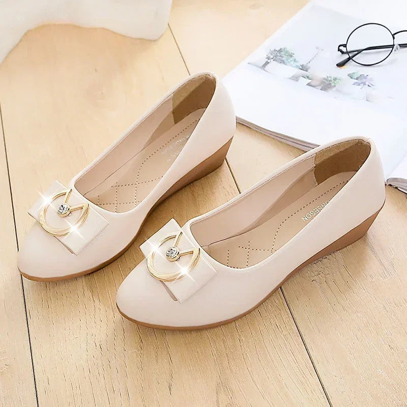 Flats Shoes Woman Foable Ballets Metal Buckle Bow Flats Lady Fall Shoes Girl Ballerina Dress Moccasin Rhinestone scintillation