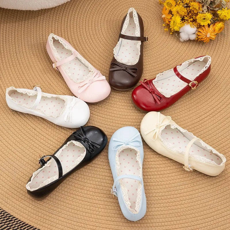 Women Flats Fashion Shoes Spring New Round Shallow Loafers Buckle Soft Sole Non-slip Sneakers Women Mouth Butterfly Knot Metal