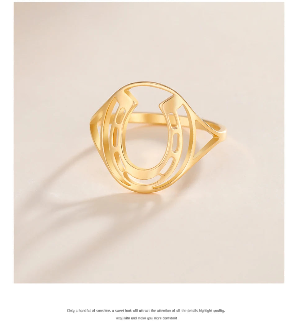 Unift Horseshoes Rings for Women Cowboy Cowgirl Stainless Steel Finger Ring Trendy Fashion Equestrian Horse Lover Jewelry Gift