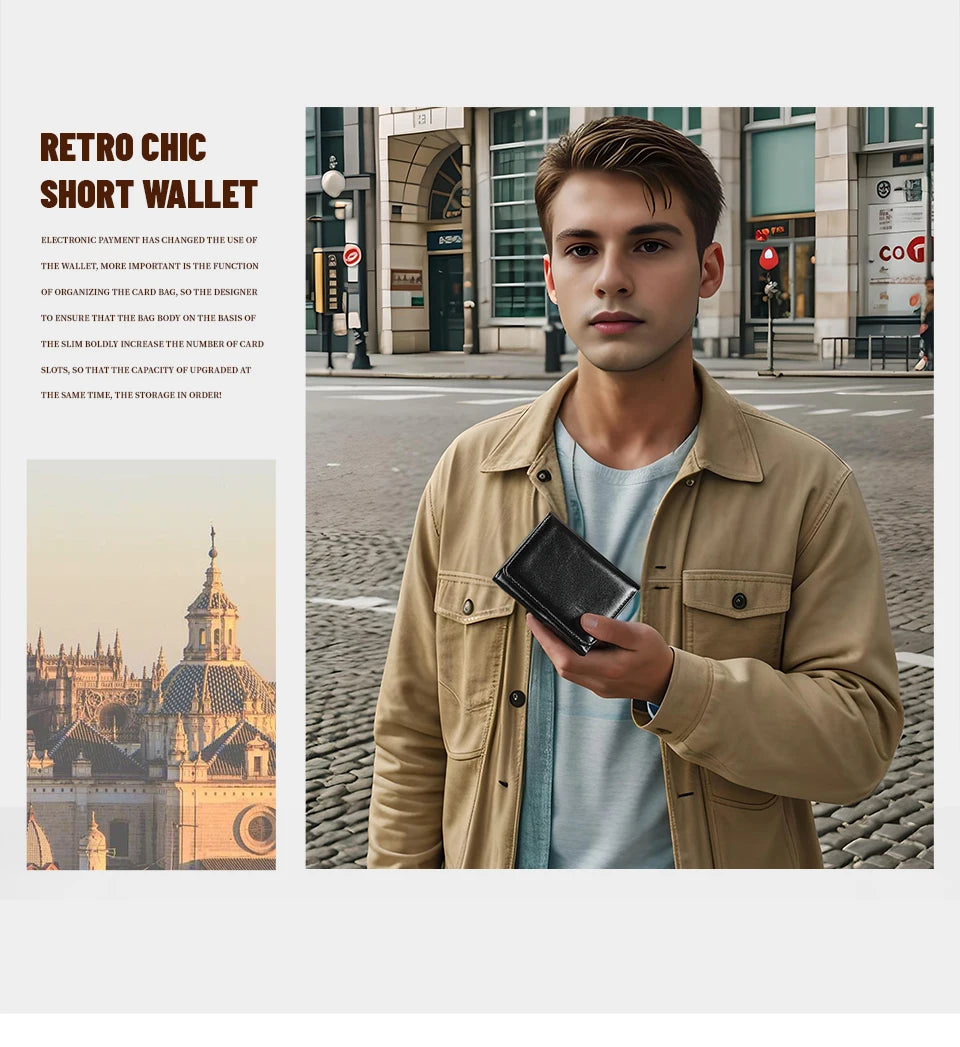 WESTAL Men's Leather Wallets for Card Holders Short Coin Purse Men Wallet Clutches for Photo Money Bags