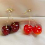 2025 New Fashion Pink Cherry Pendant Earrings For Women Kpop Sweet Lovely Acrylic Resin Fruit Long Drop Earrings Jewelry