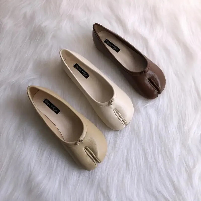 Flat Shoes Woman Microfiber Leather Comfy Flats Split Toe Slippers Soft Bottom Loafers Brief Ladies Trotter Moccasins 2025 ﻿