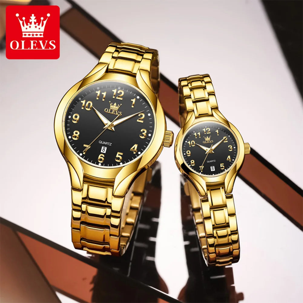 OLEVS 3650 Couple Watches For Men Women Number Scale Waterproof Quartz Dress Wristwatch Luminous Luxury Calendar Business Watch