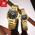OLEVS 3650 Couple Watches For Men Women Number Scale Waterproof Quartz Dress Wristwatch Luminous Luxury Calendar Business Watch