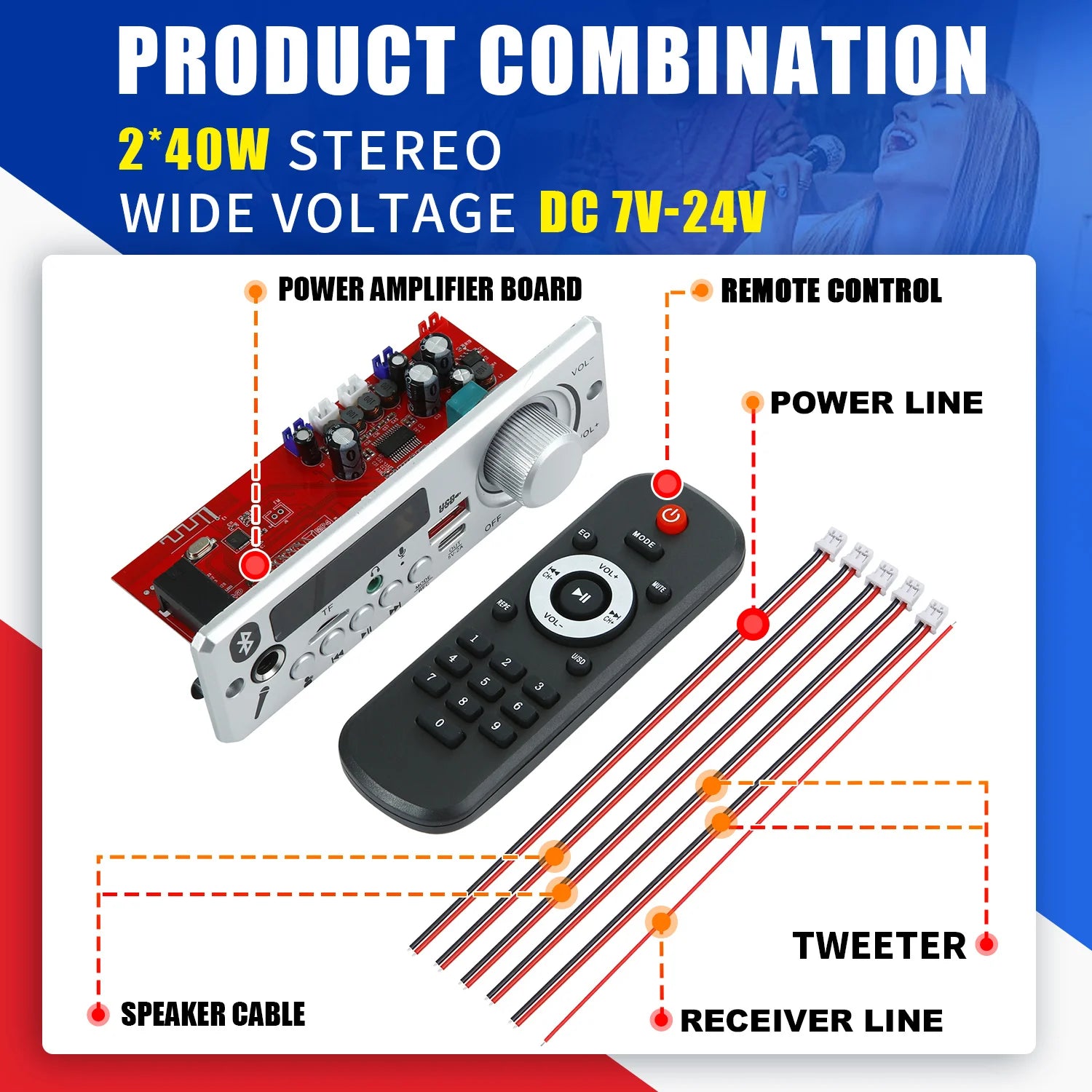 Handsfree 80W Amplifier Bluetooth DIY MP3 Decoder board 12V Wireless Car MP3 Player Record USB TF AUX FM Radio Folder Switching