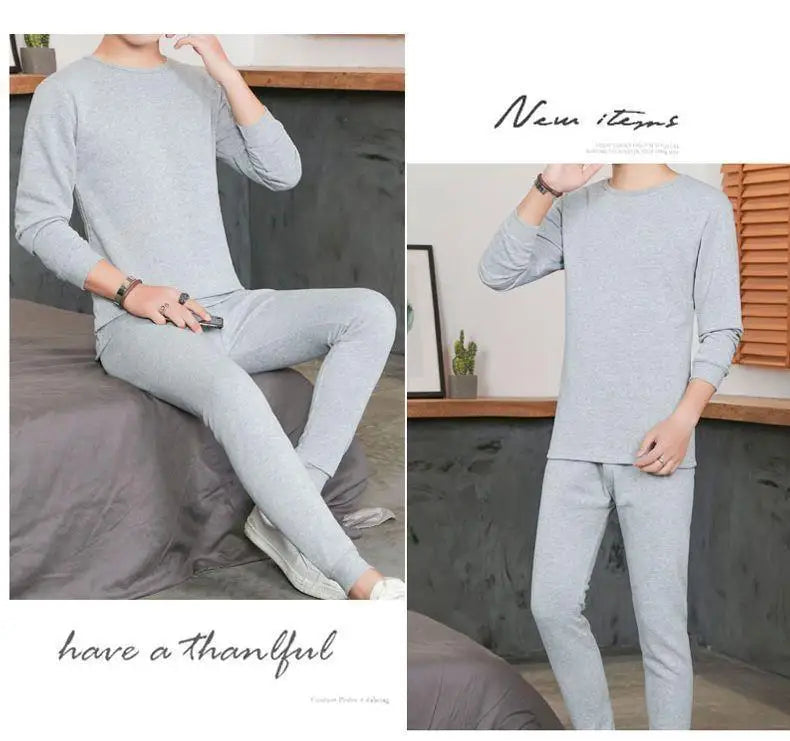 Men's round Ne Thiened Warm Underwear Set Youth Autumn Winter Thermal Clothing Long Sve Pants Home Clothes Innerwear