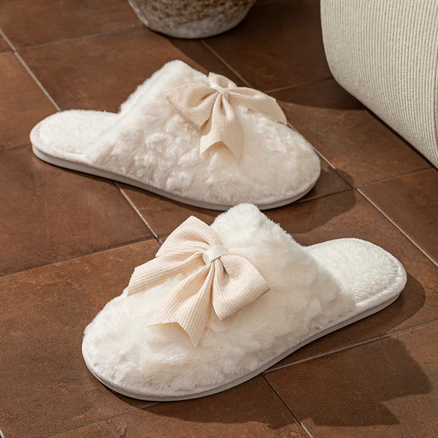 Women's Slippers Cute Bow Exquisite Winter Indoor Warm Comfort Breathability Soft Soled Fashion Home Casual Shoes