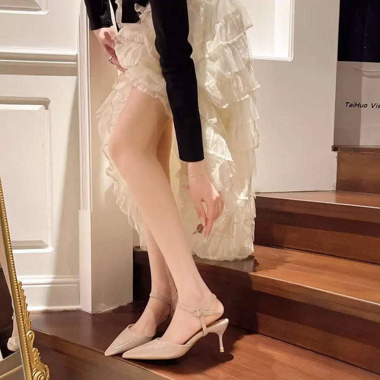 2025 New Design High Heels Woman Pumps Buckle Strap Mules Slippers Sexy Pointed Toe Wedding Banquet Female Shoes