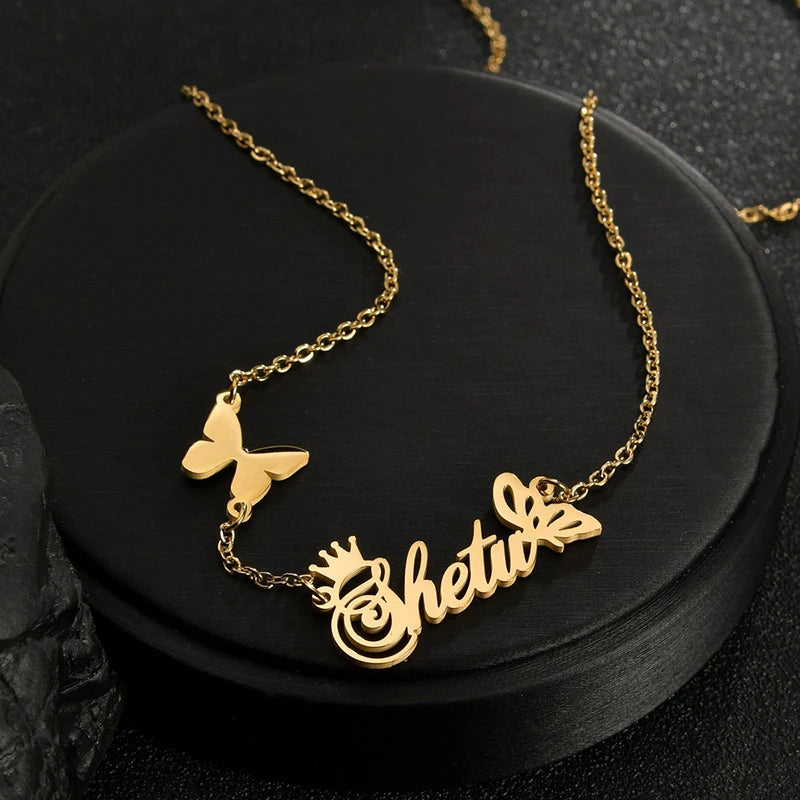 Nextvance Personalized Name Necklace Butterfly Stainless Steel Customized Pendant Chain Lover For Women Creative Gift Jewelry