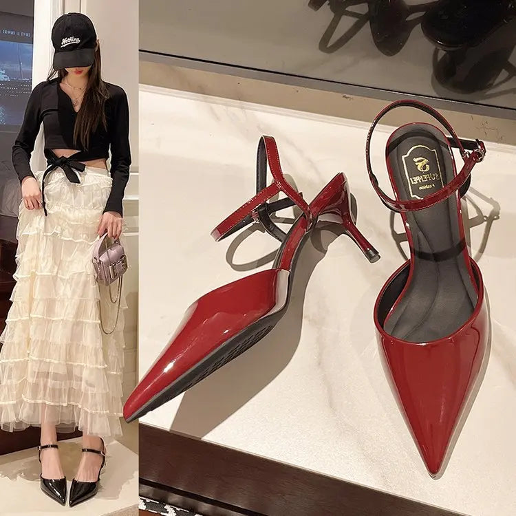 2025 New Design High Heels Woman Pumps Buckle Strap Mules Slippers Sexy Pointed Toe Wedding Banquet Female Shoes